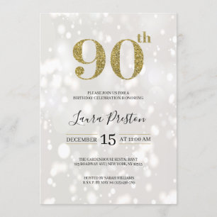 90:e födelsedag i elegant Glitter Inbjudningar