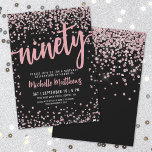 90:e födelsedag i elegant Ro Guld Inbjudningar<br><div class="desc">Inledning av en chic och firande av 90:e födelsedagsfest inbjudan, perfekt för att markera denna speciella milstolpe i stil. Elegantens utformning har en blandning av konfekti från silver glitter, vilket ger en aning roligt och festivitet. Överst visas "nittio" på en framträdande plats i fet kalligrafi och anger tonen för ett...</div>