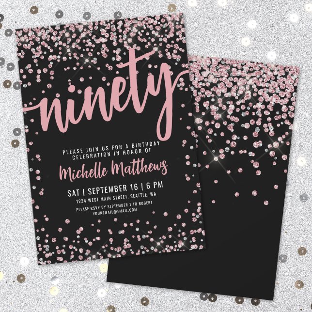 90:e födelsedag i elegant Ro Guld Inbjudningar (Elegant Rose Gold 90th Birthday Invitation)