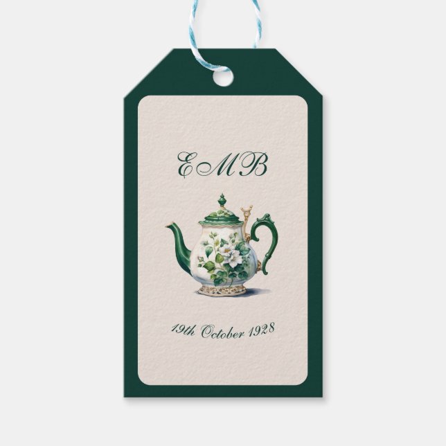 90:e födelsedag i Grönten Tea Party Presentetikett (Framsidan)