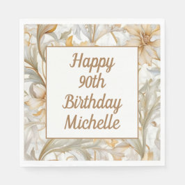 90:e födelsedag i guld Blommigt Lycklig Pappersservett