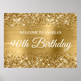 90:e födelsedag i guld Glitter och Foil Välkomna Poster