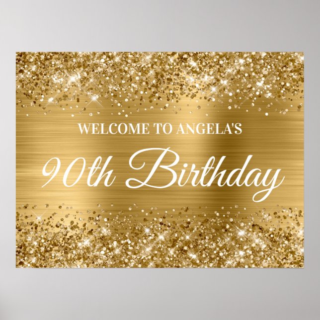 90:e födelsedag i guld Glitter och Foil Välkomna Poster (Framsidan)