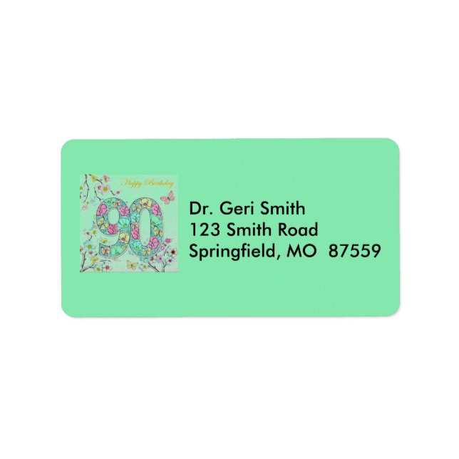 90:e födelsedag i lycklig adressetikett (Framsidan)