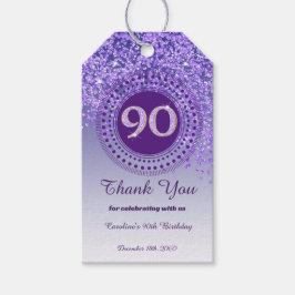 90:e födelsedag i modern Lila Glitter Presentetikett