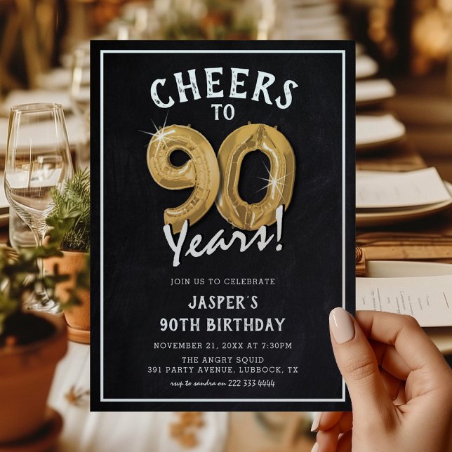 90:e födelsedag i Rustic Chalkboard Guld Inbjudningar (Skapare uppladdad)