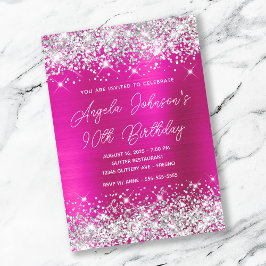 90:e födelsedag i silver Glitter Shock rosa Inbjudningar