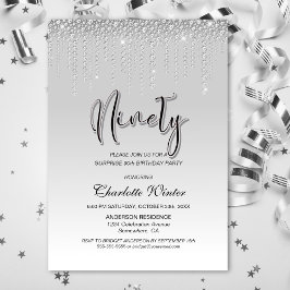 90:e födelsedag i Silver Inbjudningar
