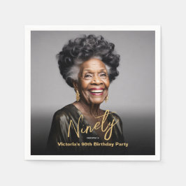 90:e födelsedag i svart Guld, minimalt modernt fot Pappersservett