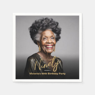 90:e födelsedag i svart Guld, minimalt modernt fot Pappersservett