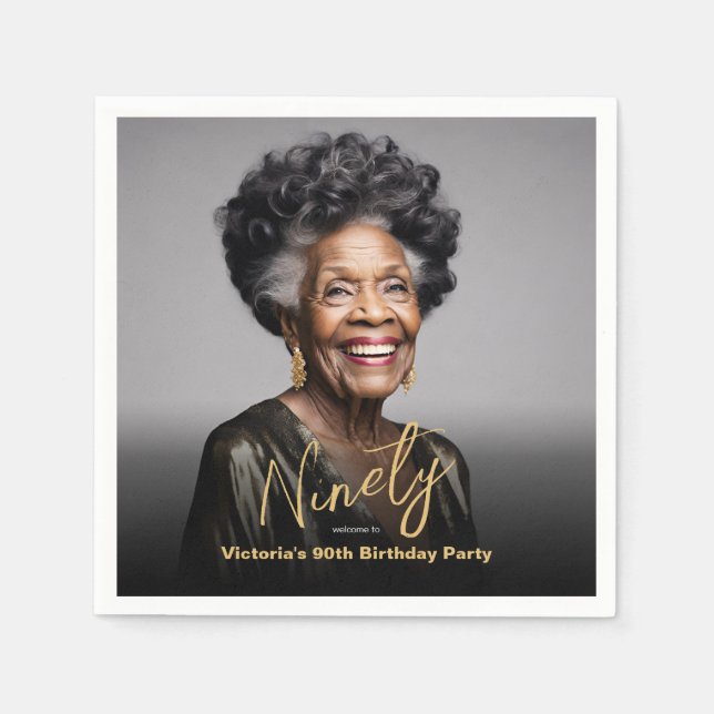 90:e födelsedag i svart Guld, minimalt modernt fot Pappersservett (Framsidan)