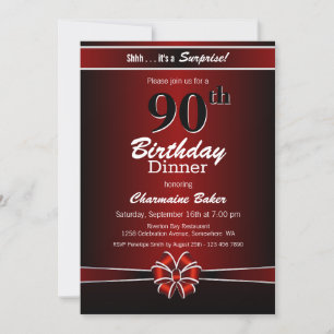90:e födelsedag i svart och rött Party Inbjudningar