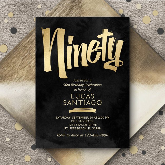 90:e födelsedag i Svarta Guld Inbjudningar (Skapare uppladdad)