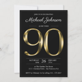 90:e födelsedag i Typografi Black Guld Inbjudningar