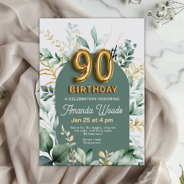 90:e födelsedag i Verdant Blommigt Guld Inbjudningar