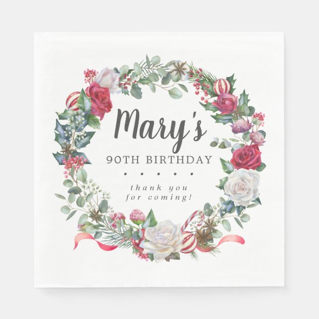 90:e födelsedag i Winter Botanical Ro Elegant Pappersservett (Framsidan)