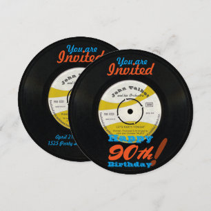 90:e födelsedag Inbjudan Retro Vinyl Record 45 var