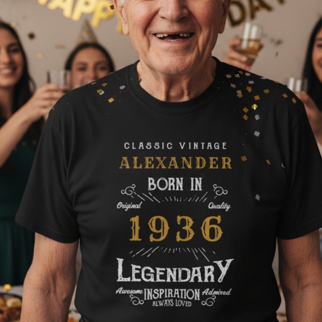 90:e födelsedag Lägg till ditt namn, född 1936, fö T Shirt (90th birthday born 1936 t-shirt on an elderly man at a party)