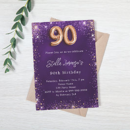 90:e födelsedag lila ro guld inbjudningar