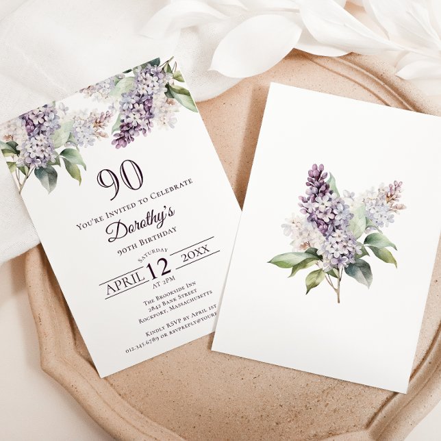 90:e födelsedag Lila Vår Lilac Flower Inbjudningar (Skapare uppladdad)