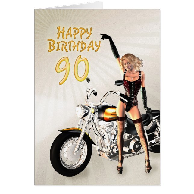 90:e födelsedag med flickor och motorcykel hälsningskort (Framsidan)