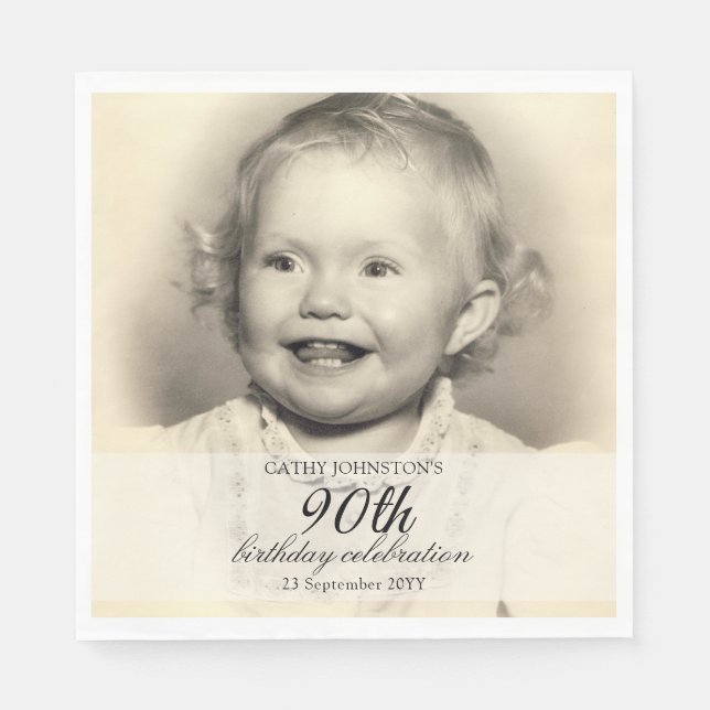 90:e födelsedag med minimalistiskt foto pappersservett (Framsidan)