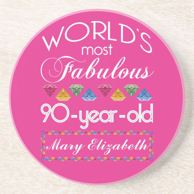 90:e födelsedag mest rosa sagolika färgrika Gems Underlägg (Framsidan)