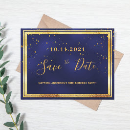 90:e födelsedag mörk blått guld spara datum vykort