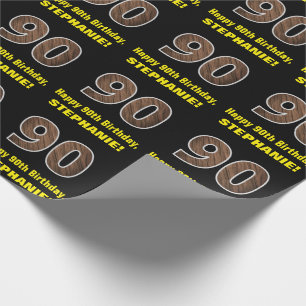 90:e födelsedag: Namn & Faux Wood Grain Mönster 90 Presentpapper