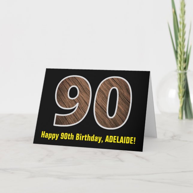 90:e födelsedag: Namn + Faux Wood Grain Mönster "9 Kort (Framsida)