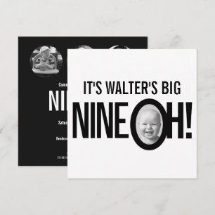 90:e födelsedag NINE OH! Fotomono svartvit Inbjudningar