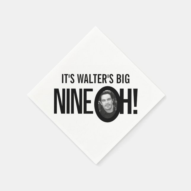 90:e födelsedag NINE OH! Fotomono svartvit Pappersservett (Hörn)