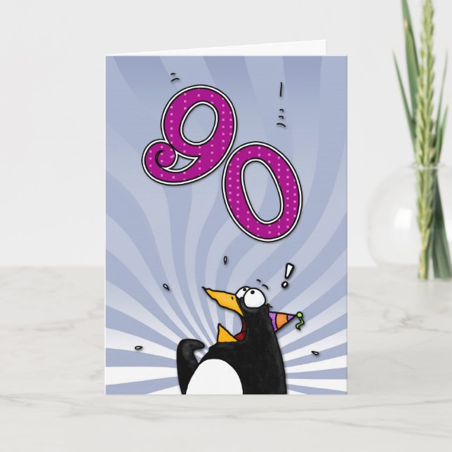 90:e födelsedag - Penguin-överraskningskort Kort (Framsida)