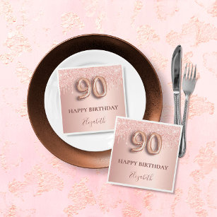 90:e födelsedag ro glitter guld rosa ballong stil pappersservett