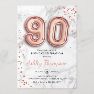 90:e födelsedag - Ro Guld-bubblor, markeffekt Inbjudningar