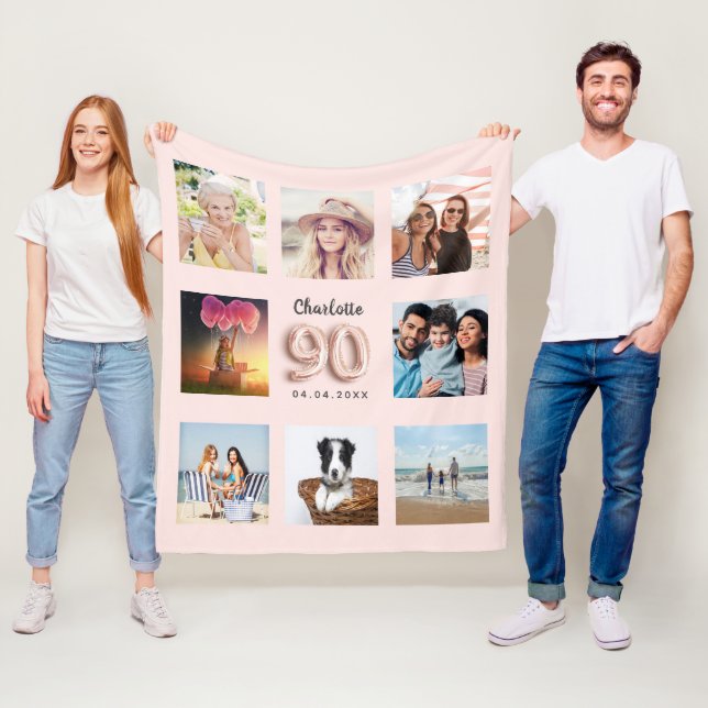 90:e födelsedag  ro guld fotocollage namn fleecefilt (På plats)