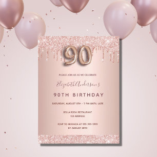 90:e födelsedag ro guld glitter rosa inbjudan