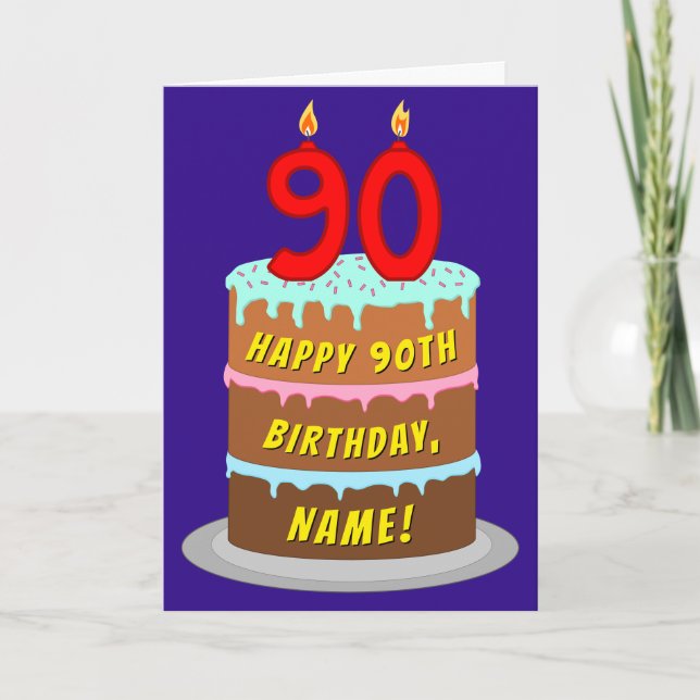90:e födelsedag: Roligt Cake and Candles + eget na Kort (Framsida)