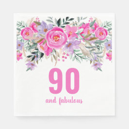 90:e födelsedag rosa blommigt party pappersservett