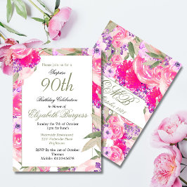 90:e födelsedag Rosa Blommigt Ro Chic Inbjudningar