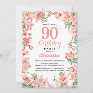 90:e födelsedag Rosa Boho Botaniska Blommigten Flo Inbjudningar