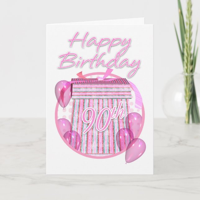 90:e födelsedag - Rosa - Grattis på födelsedagen Kort (Framsida)