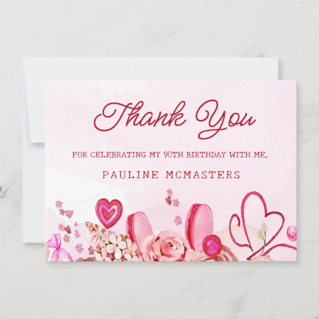 90:e födelsedag Rosa ros Swirly Heart Tack (Framsida)