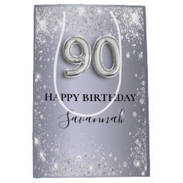 90:e födelsedag silver glitter dammmonogram