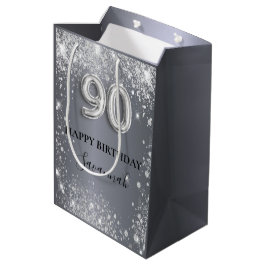 90:e födelsedag silver glitter dammmonogram