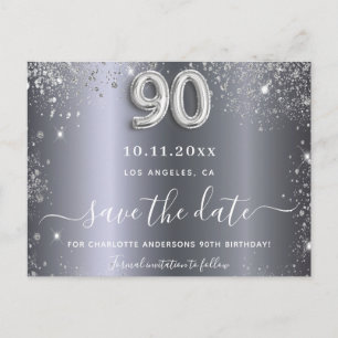 90:e födelsedag silver glitter spara datumet vykort