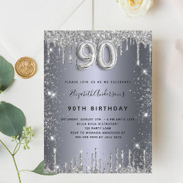 90:e födelsedag silver metall glitter stoftglam inbjudan vykort