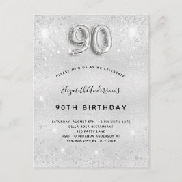 90:e födelsedag silver metall glitter stoftglam inbjudan vykort