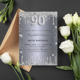 90:e födelsedag silver metall glitter stoftglam inbjudningar