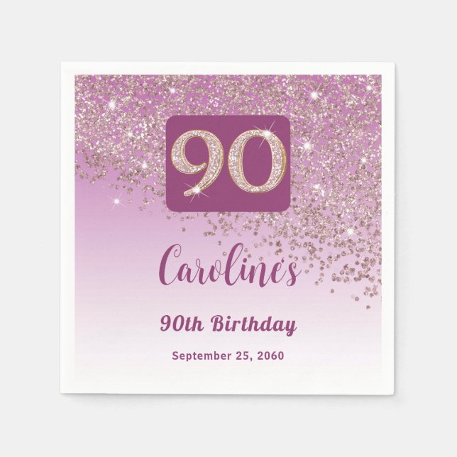 90:e födelsedag Söt Ro Guld Glitter Pappersservett (Framsidan)